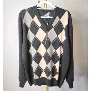 Members Mark Mens Pullover Sweater XL Cashmere Gray Tan Argyle Classic Y2K NWT